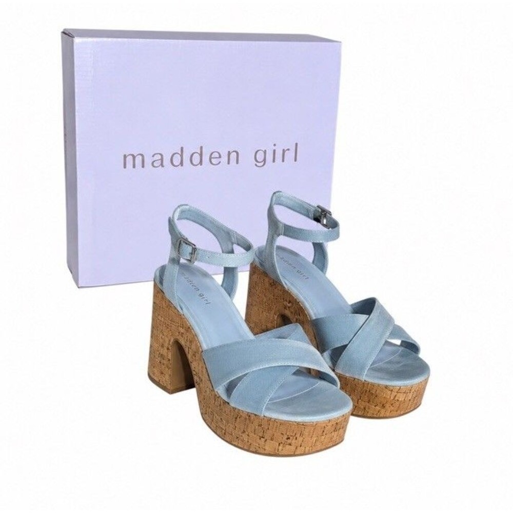 Madden Girl Rio Ankle-Strap Crisscross Platform Sandals Denim Size 9M
